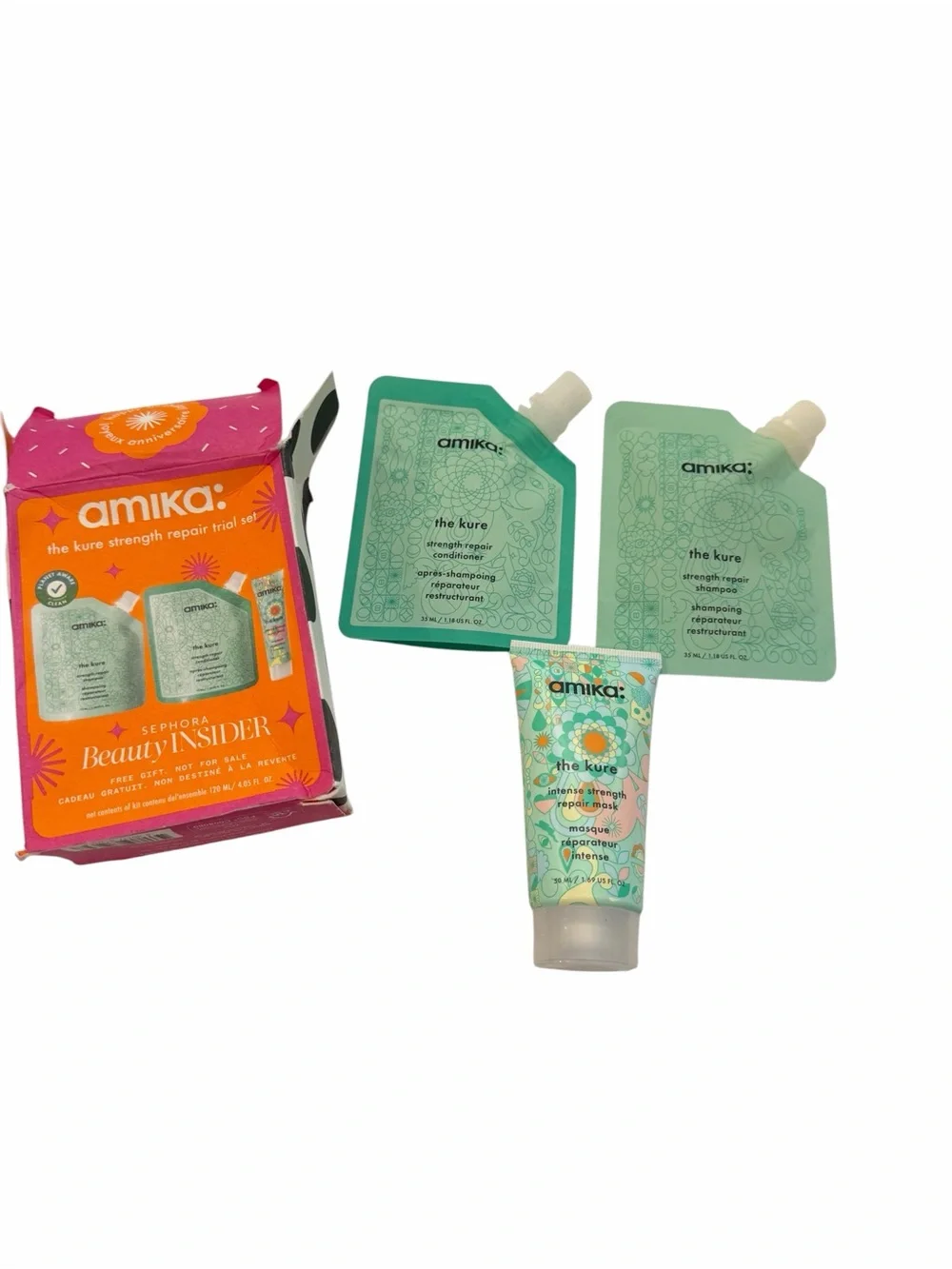 Amika the Kure Strength Repair Trial Set Shampoo, Conditioner, Repair Mask NIB